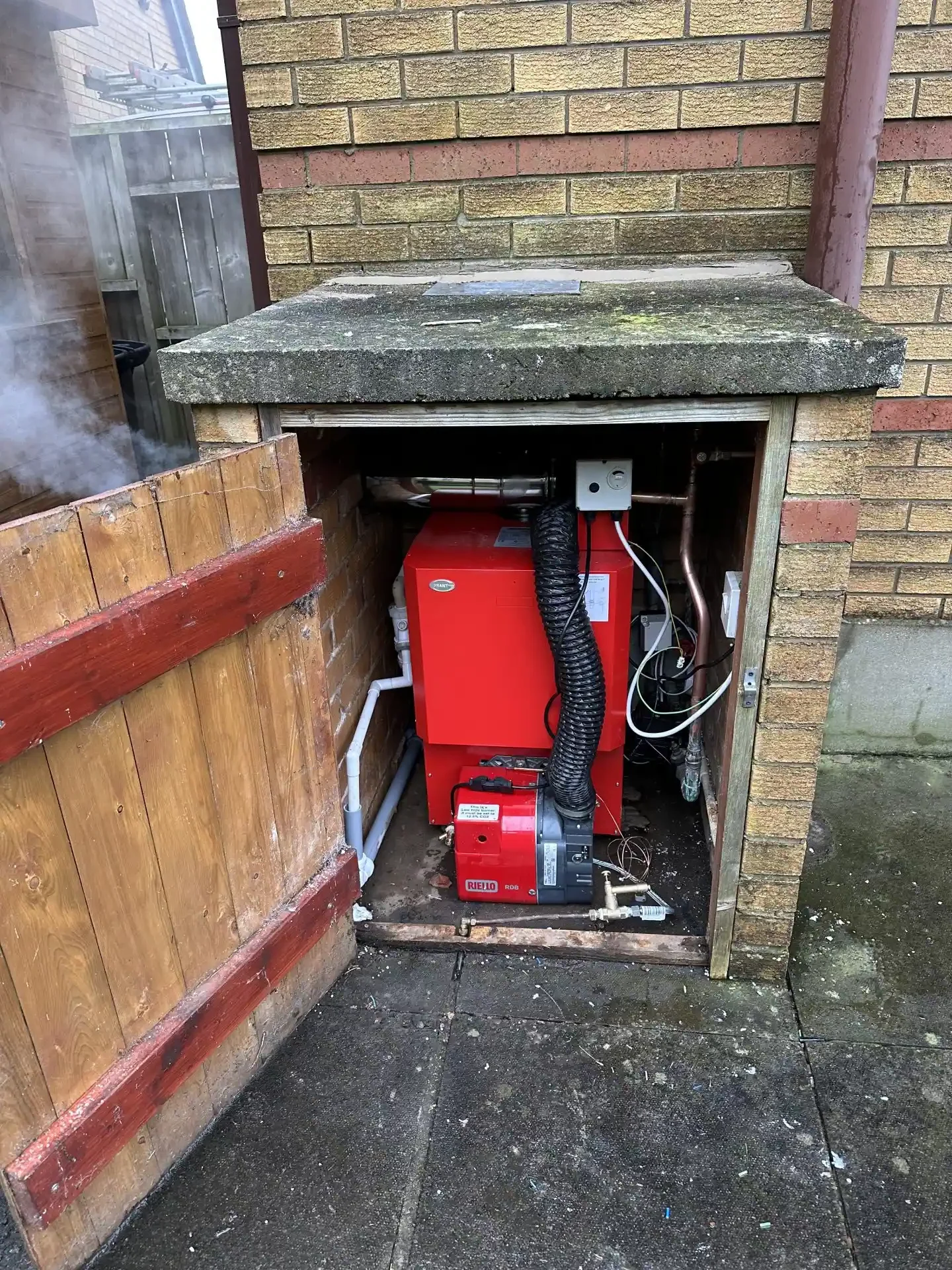 Red heating unit in shed